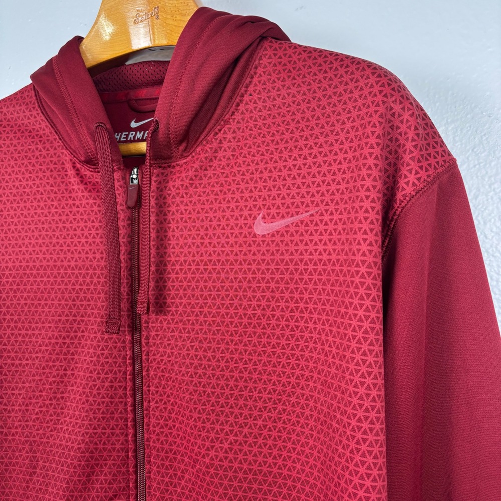 Nike Therma-FIT Full Zip Hoodie Maroon Geometric Pattern Mens XXL Athletic - Picture 2 of 14